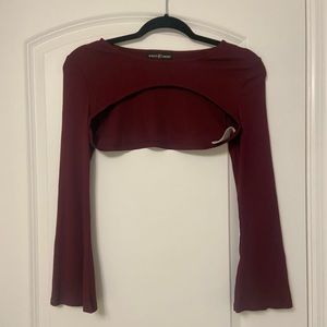 Maroon drop shoulder crop pullover flared sleeves